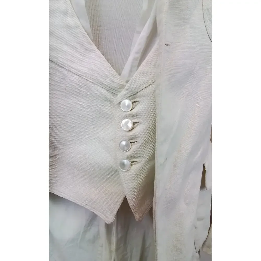 Antique Strawbridge Clothier 1920s White Suit S/XS Jacket Vest Shirt #J3081